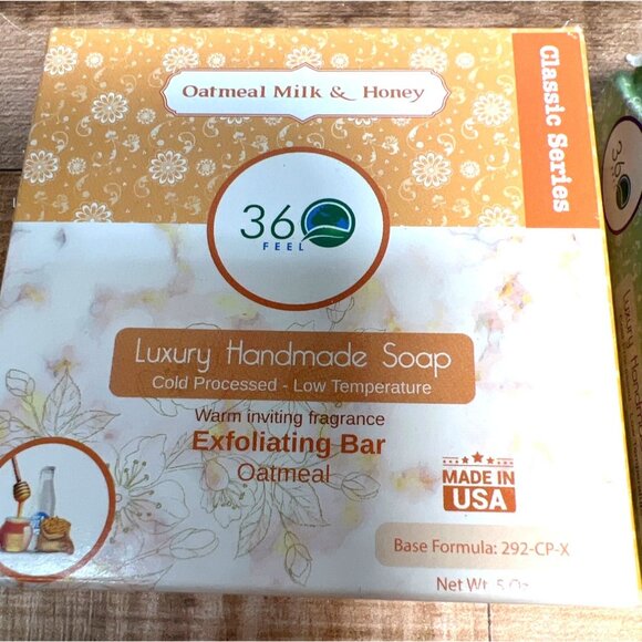 2-360Feel Handmade Soap Exfoliat Bar 5oz Peppermint Leave, Oatmeal Milk & Honey - Picture 2 of 5